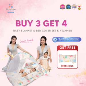 BUY 3 GET 4 - Bumbee Bed Cover Set + Kelambu & Baby Blanket FREE Cuddle Hug